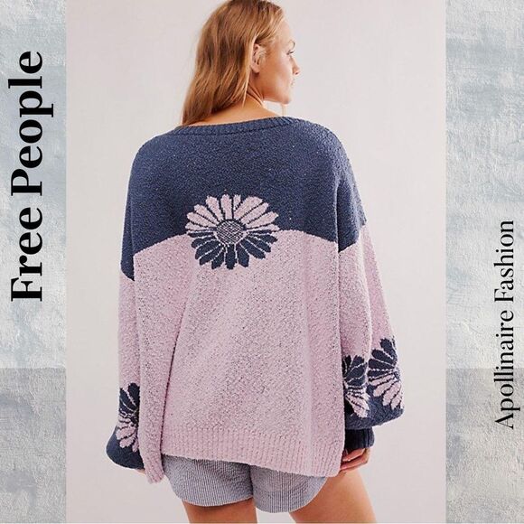 FREE PEOPLE IN BLOOM SWEATER IN BLUE LILAC COMBO SMALL NWT - Picture 3 of 7